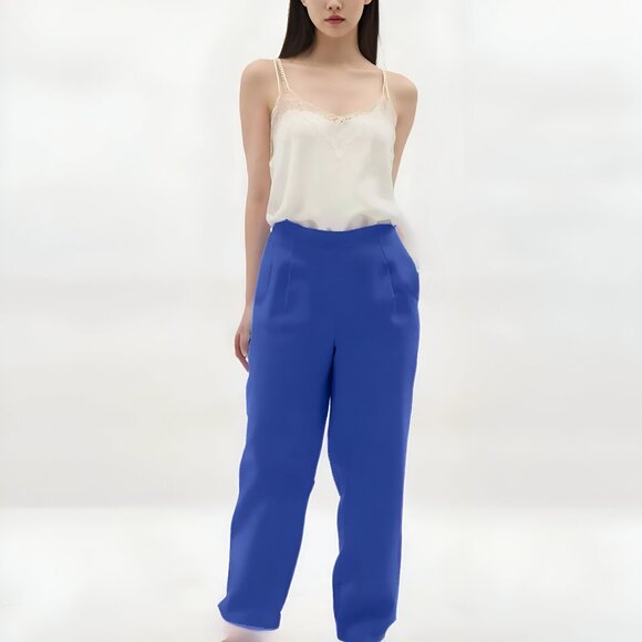 NWT Talbots Royal Purple-Blue Silk Flowy Lightweight Straight Flat Pants 6 - Picture 1 of 6